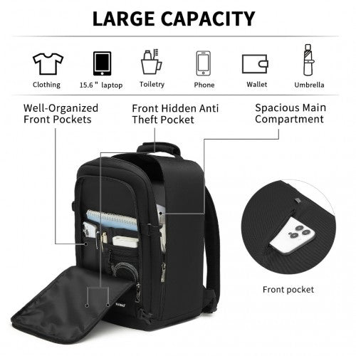 Kono Multi-purpose Business Carry-On Backpack-Fits 15.6" Laptop, Ideal for Work, Travel & Daily Commute - Black