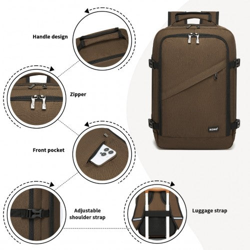 Kono Multi-purpose Business Carry-On Backpack-Fits 15.6" Laptop, Ideal for Work, Travel & Daily Commute - Brown