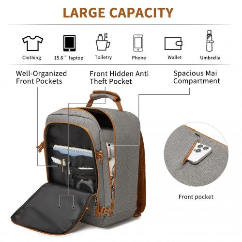 Kono Multi-purpose Business Carry-On Backpack-Fits 15.6" Laptop, Ideal for Work, Travel & Daily Commute - Grey and Brown