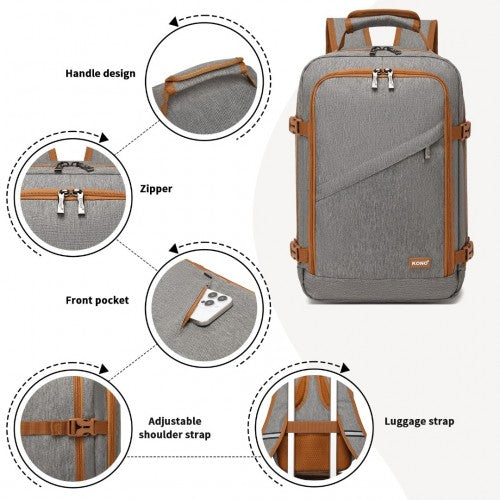 Kono Multi-purpose Business Carry-On Backpack-Fits 15.6" Laptop, Ideal for Work, Travel & Daily Commute - Grey and Brown
