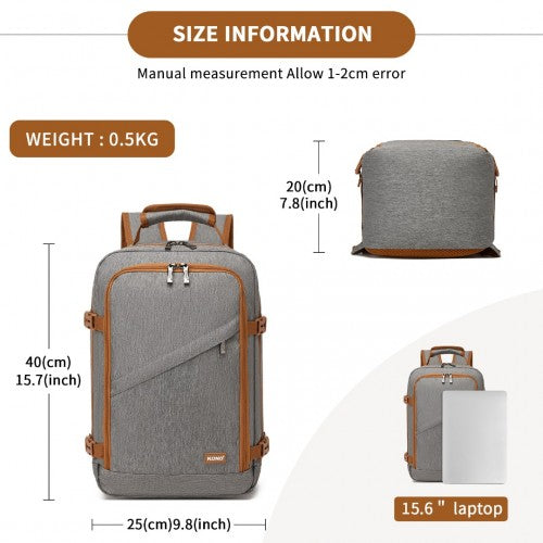 Kono Multi-purpose Business Carry-On Backpack-Fits 15.6" Laptop, Ideal for Work, Travel & Daily Commute - Grey and Brown