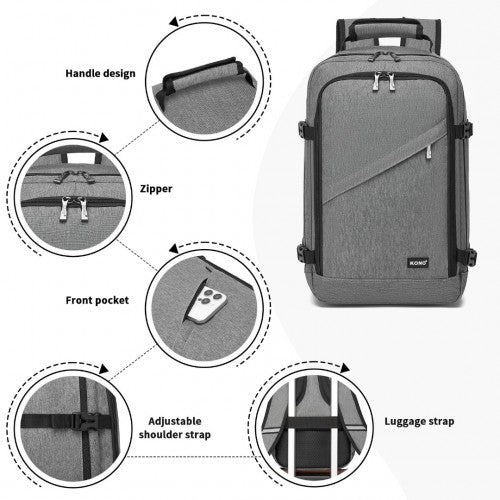 Kono Multi-purpose Business Carry-On Backpack-Fits 15.6" Laptop, Ideal for Work, Travel & Daily Commute - Grey
