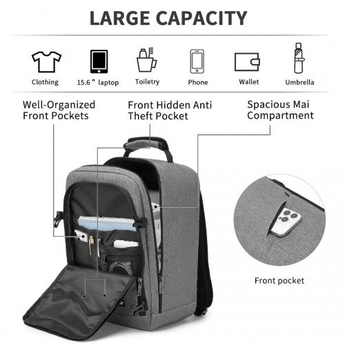 Kono Multi-purpose Business Carry-On Backpack-Fits 15.6" Laptop, Ideal for Work, Travel & Daily Commute - Grey