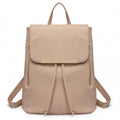 Miss Lulu Stylish Faux Leather Backpack Secure Daypack with Magnetic Snap Closure Fashionable PU Leather Travel Bag - Beige