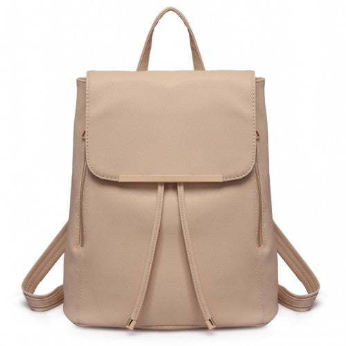 Miss Lulu Stylish Faux Leather Backpack Secure Daypack with Magnetic Snap Closure Fashionable PU Leather Travel Bag - Beige