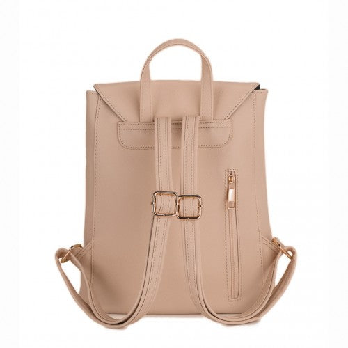 Miss Lulu Stylish Faux Leather Backpack Secure Daypack with Magnetic Snap Closure Fashionable PU Leather Travel Bag - Beige