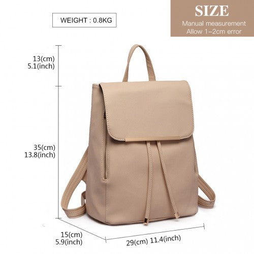 Miss Lulu Stylish Faux Leather Backpack Secure Daypack with Magnetic Snap Closure Fashionable PU Leather Travel Bag - Beige