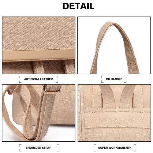 Miss Lulu Stylish Faux Leather Backpack Secure Daypack with Magnetic Snap Closure Fashionable PU Leather Travel Bag - Beige