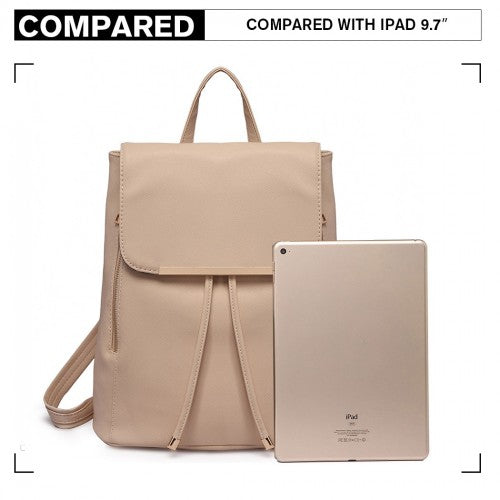 Miss Lulu Stylish Faux Leather Backpack Secure Daypack with Magnetic Snap Closure Fashionable PU Leather Travel Bag - Beige