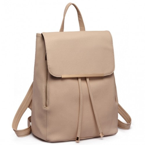 Miss Lulu Stylish Faux Leather Backpack Secure Daypack with Magnetic Snap Closure Fashionable PU Leather Travel Bag - Beige