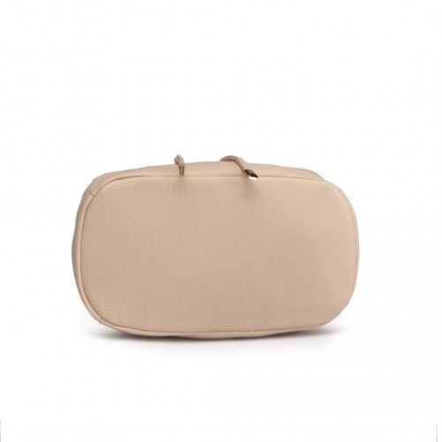 Miss Lulu Stylish Faux Leather Backpack Secure Daypack with Magnetic Snap Closure Fashionable PU Leather Travel Bag - Beige
