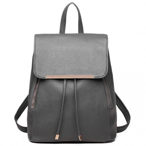 Miss Lulu Stylish Faux Leather Backpack Secure Daypack with Magnetic Snap Closure Fashionable PU Leather Travel Bag - Grey