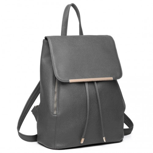 Miss Lulu Stylish Faux Leather Backpack Secure Daypack with Magnetic Snap Closure Fashionable PU Leather Travel Bag - Grey