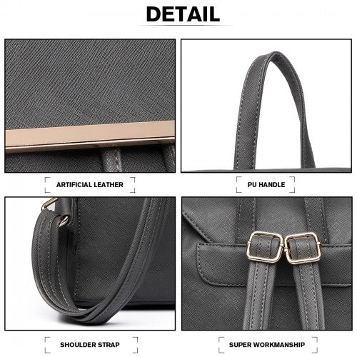 Miss Lulu Stylish Faux Leather Backpack Secure Daypack with Magnetic Snap Closure Fashionable PU Leather Travel Bag - Grey