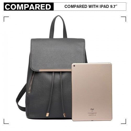 Miss Lulu Stylish Faux Leather Backpack Secure Daypack with Magnetic Snap Closure Fashionable PU Leather Travel Bag - Grey