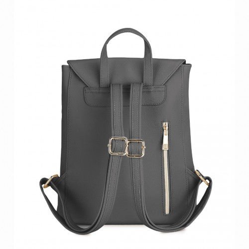Miss Lulu Stylish Faux Leather Backpack Secure Daypack with Magnetic Snap Closure Fashionable PU Leather Travel Bag - Grey