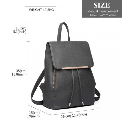 Miss Lulu Stylish Faux Leather Backpack Secure Daypack with Magnetic Snap Closure Fashionable PU Leather Travel Bag - Grey