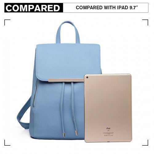 Miss Lulu Stylish Faux Leather Backpack Secure Daypack with Magnetic Snap Closure Fashionable PU Leather Travel Bag - Light Blue