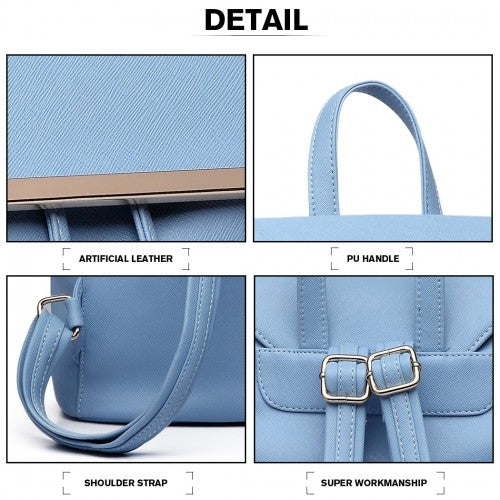 Miss Lulu Stylish Faux Leather Backpack Secure Daypack with Magnetic Snap Closure Fashionable PU Leather Travel Bag - Light Blue