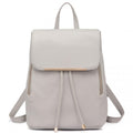 Miss Lulu Stylish Faux Leather Backpack Secure Daypack with Magnetic Snap Closure Fashionable PU Leather Travel Bag - Light Grey