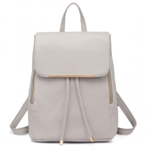 Miss Lulu Stylish Faux Leather Backpack Secure Daypack with Magnetic Snap Closure Fashionable PU Leather Travel Bag - Light Grey