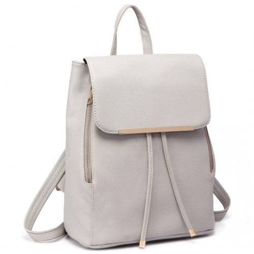 Miss Lulu Stylish Faux Leather Backpack Secure Daypack with Magnetic Snap Closure Fashionable PU Leather Travel Bag - Light Grey