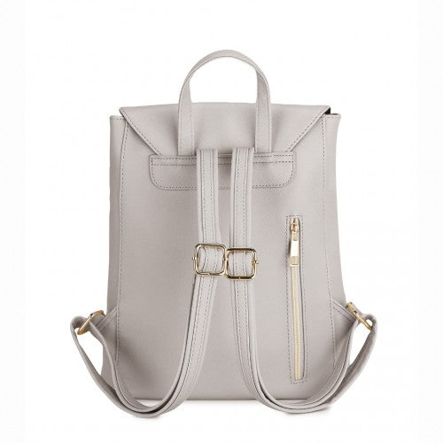 Miss Lulu Stylish Faux Leather Backpack Secure Daypack with Magnetic Snap Closure Fashionable PU Leather Travel Bag - Light Grey