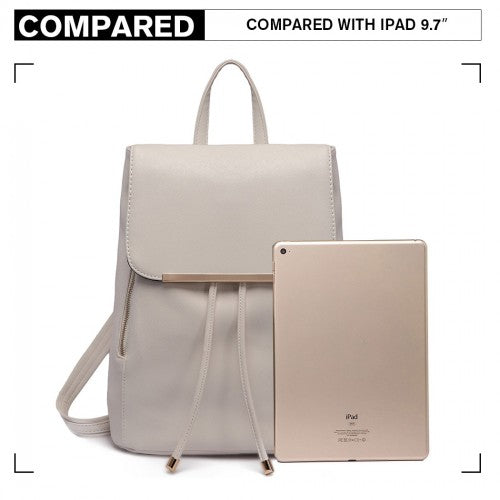 Miss Lulu Stylish Faux Leather Backpack Secure Daypack with Magnetic Snap Closure Fashionable PU Leather Travel Bag - Light Grey