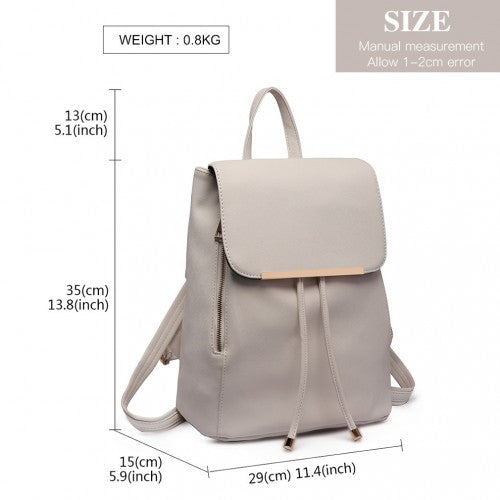 Miss Lulu Stylish Faux Leather Backpack Secure Daypack with Magnetic Snap Closure Fashionable PU Leather Travel Bag - Light Grey