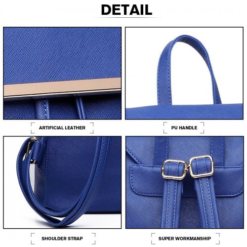 Miss Lulu Stylish Faux Leather Backpack Secure Daypack with Magnetic Snap Closure Fashionable PU Leather Travel Bag - Navy