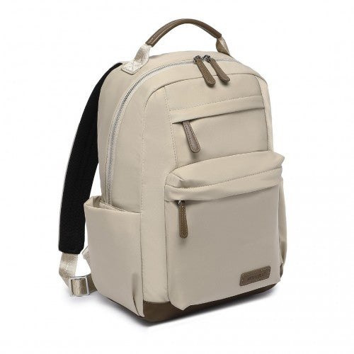 Miss Lulu Stylish Backpack with Laptop Sleeve and Multiple Pockets and Trolley Sleeve - Beige And Brown