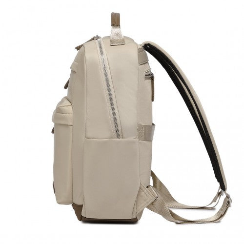 Miss Lulu Stylish Backpack with Laptop Sleeve and Multiple Pockets and Trolley Sleeve - Beige And Brown