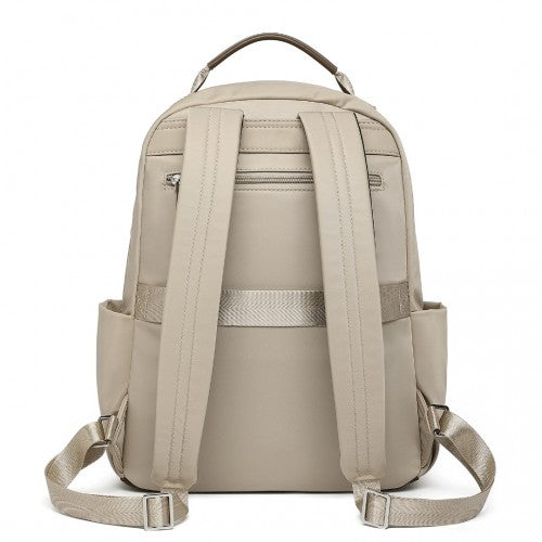 Miss Lulu Stylish Backpack with Laptop Sleeve and Multiple Pockets and Trolley Sleeve - Beige And Brown