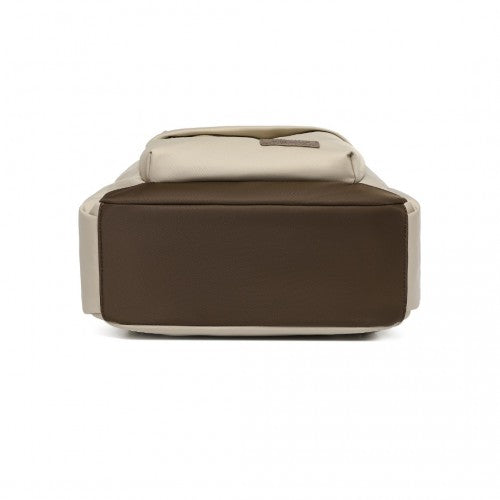 Miss Lulu Stylish Backpack with Laptop Sleeve and Multiple Pockets and Trolley Sleeve - Beige And Brown