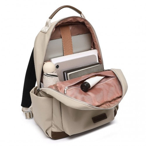 Miss Lulu Stylish Backpack with Laptop Sleeve and Multiple Pockets and Trolley Sleeve - Beige And Brown