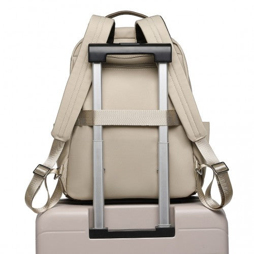 Miss Lulu Stylish Backpack with Laptop Sleeve and Multiple Pockets and Trolley Sleeve - Beige And Brown