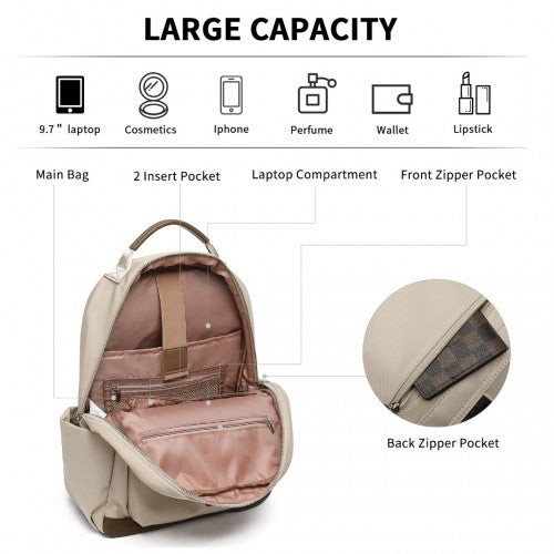 Miss Lulu Stylish Backpack with Laptop Sleeve and Multiple Pockets and Trolley Sleeve - Beige And Brown