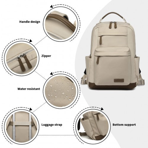 Miss Lulu Stylish Backpack with Laptop Sleeve and Multiple Pockets and Trolley Sleeve - Beige And Brown