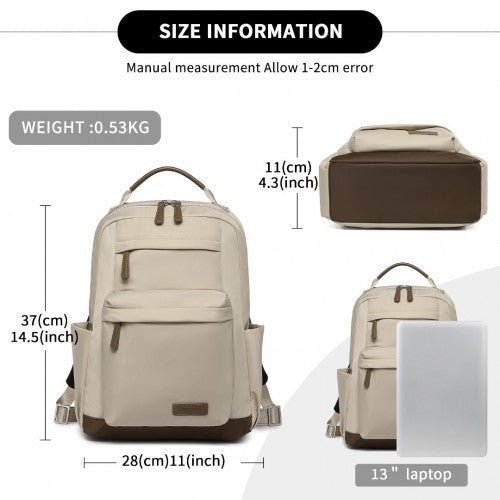 Miss Lulu Stylish Backpack with Laptop Sleeve and Multiple Pockets and Trolley Sleeve - Beige And Brown