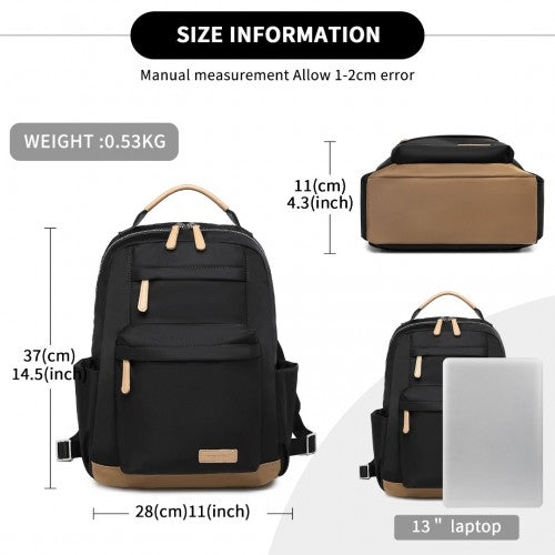 Miss Lulu Stylish Backpack with Laptop Sleeve and Multiple Pockets and Trolley Sleeve - Black And Apricot