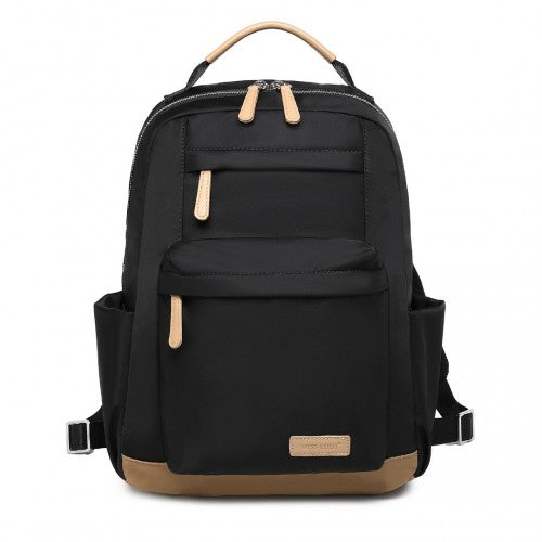 Miss Lulu Stylish Backpack with Laptop Sleeve and Multiple Pockets and Trolley Sleeve - Black And Apricot