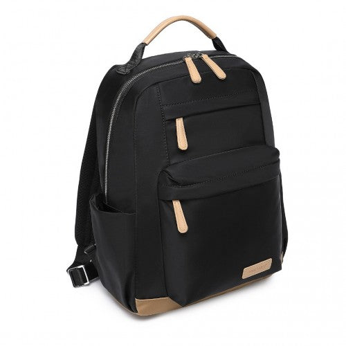 Miss Lulu Stylish Backpack with Laptop Sleeve and Multiple Pockets and Trolley Sleeve - Black And Apricot