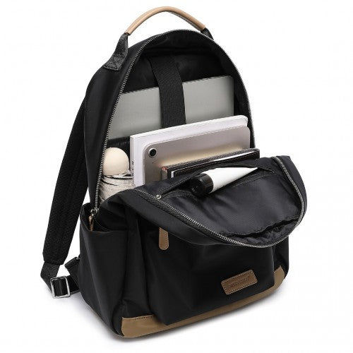 Miss Lulu Stylish Backpack with Laptop Sleeve and Multiple Pockets and Trolley Sleeve - Black And Apricot