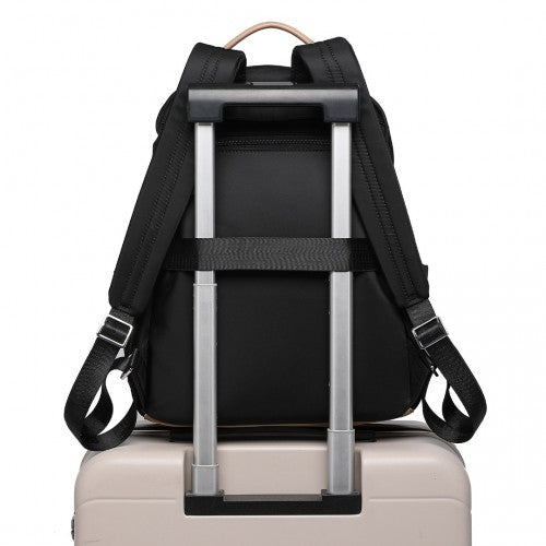 Miss Lulu Stylish Backpack with Laptop Sleeve and Multiple Pockets and Trolley Sleeve - Black And Apricot