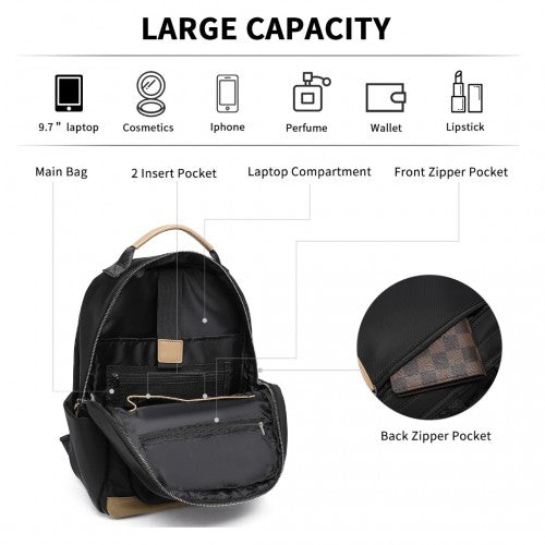 Miss Lulu Stylish Backpack with Laptop Sleeve and Multiple Pockets and Trolley Sleeve - Black And Apricot