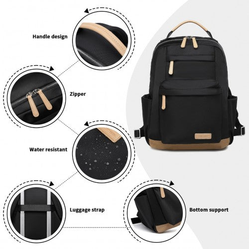 Miss Lulu Stylish Backpack with Laptop Sleeve and Multiple Pockets and Trolley Sleeve - Black And Apricot