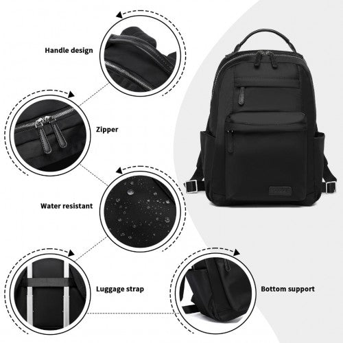 Miss Lulu Stylish Backpack with Laptop Sleeve and Multiple Pockets and Trolley Sleeve - Black