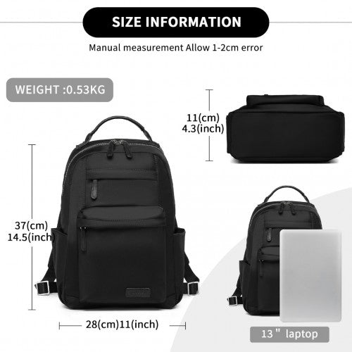 Miss Lulu Stylish Backpack with Laptop Sleeve and Multiple Pockets and Trolley Sleeve - Black