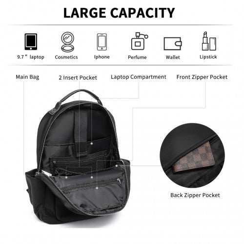 Miss Lulu Stylish Backpack with Laptop Sleeve and Multiple Pockets and Trolley Sleeve - Black