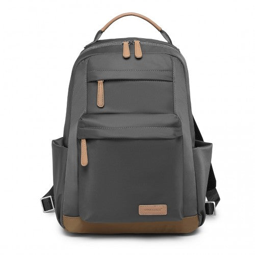 Miss Lulu Stylish Backpack with Laptop Sleeve and Multiple Pockets and Trolley Sleeve - Grey And Apricot